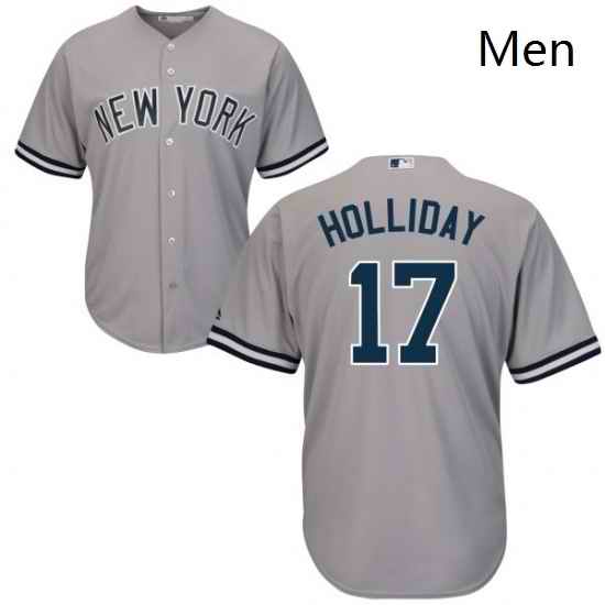 Mens Majestic New York Yankees 17 Matt Holliday Replica Grey Road MLB Jersey